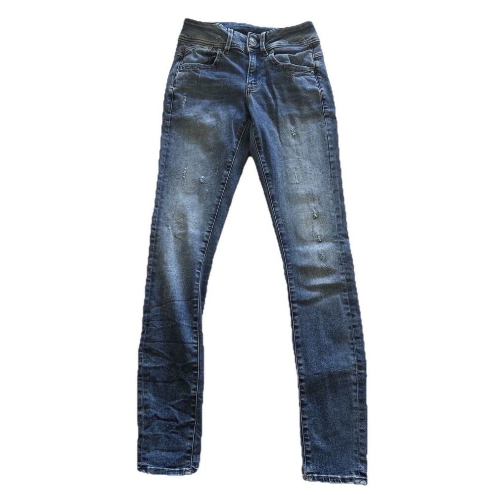 G-Star RAW Lynn Mid Skinny Jeans Womens 26x32 Blue Distressed Stretch Denim